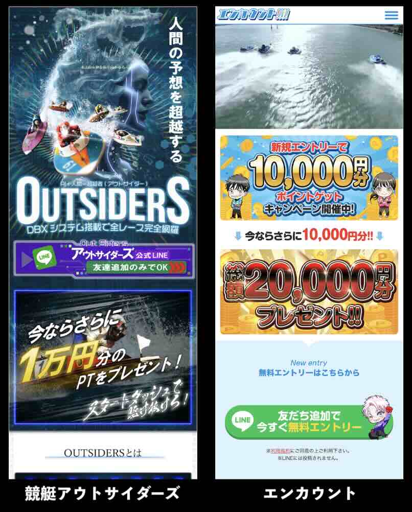 競艇アウトサイダーズのグループサイトと見比べる